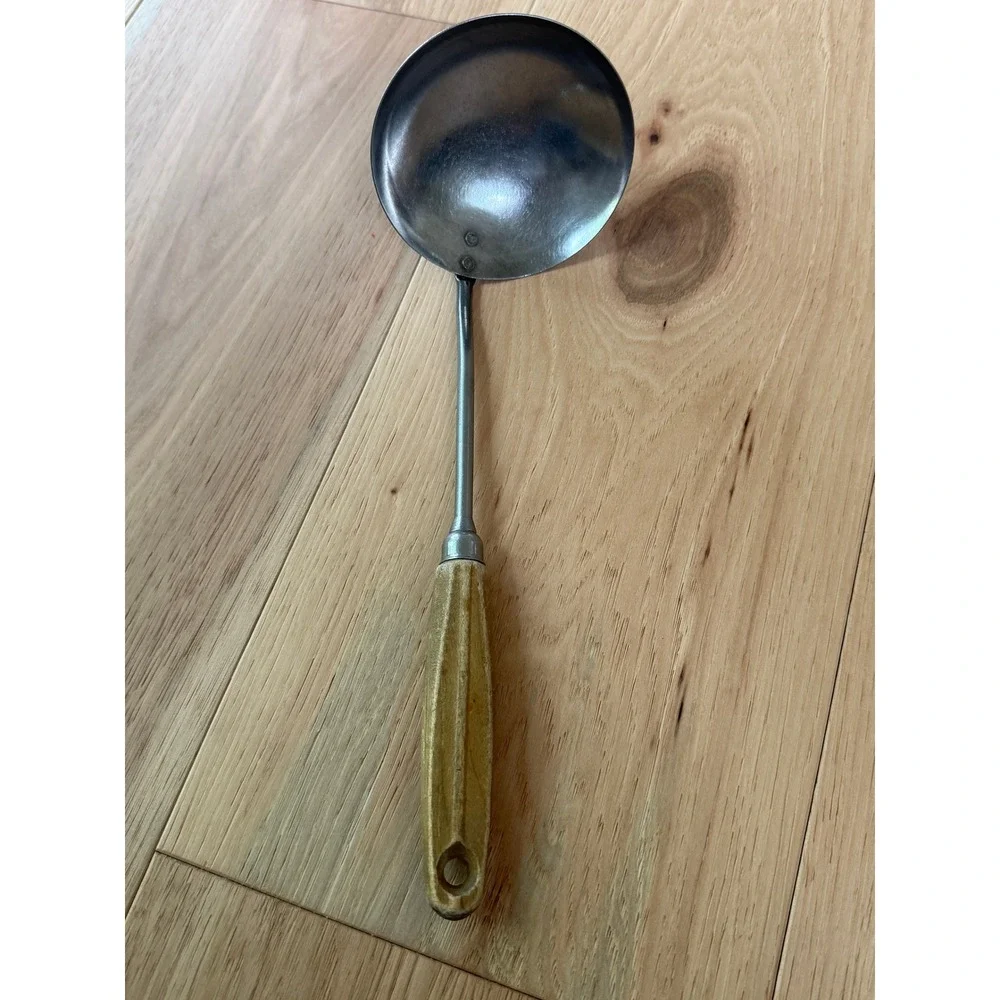 Vintage Ladle Kitchen Tool  Wood Handle Stainless Farmhouse Primitive Country